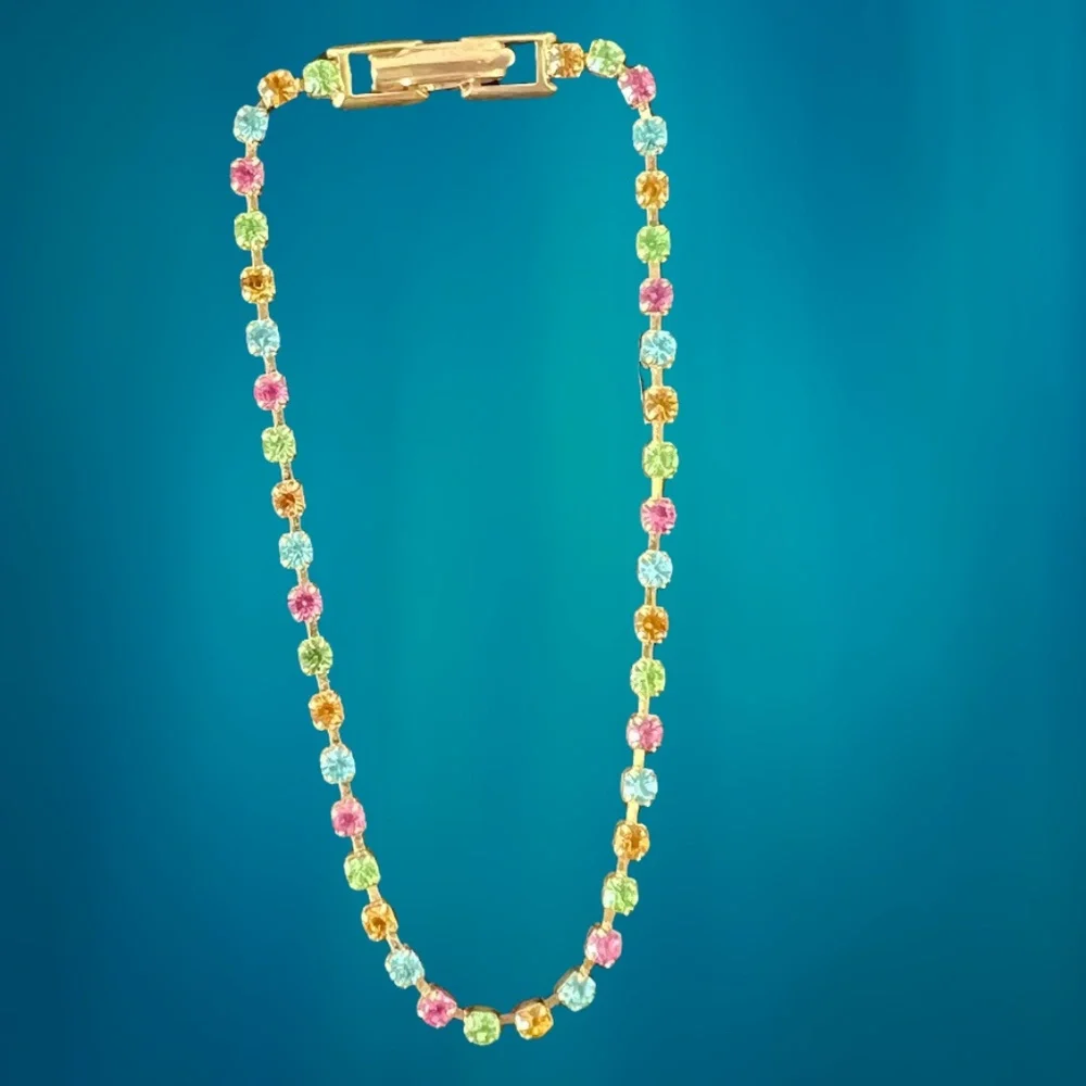 Rainbow Emerald Shaped Crystal Gold Tone Bracelet - Picture 8 of 9